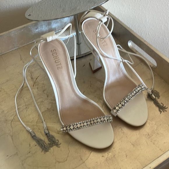 SCHUTZ White Heels with Silver Accents - Picture 3 of 6